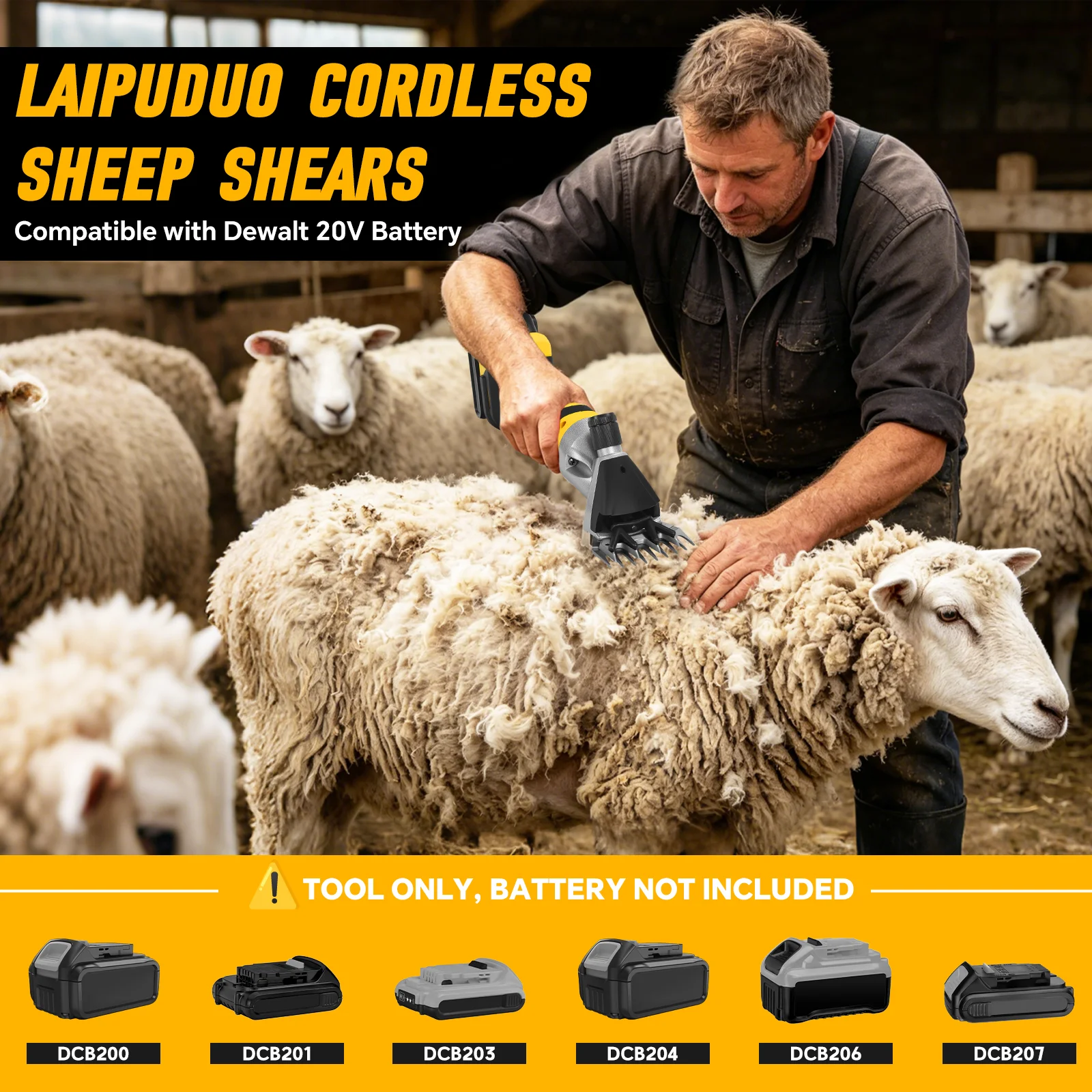 Electric Sheep Shears 750W 6-Speed Professional Wool Shearing Machine Cordless Animal Grooming Clippers For Dewalt 20V Battery