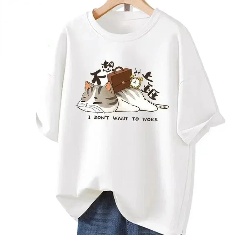 Women's T-shirt Cartoon Cat Graphic Short Sleeve Clothing Top Loose Soft and Comfortable Women Tshirt Clothing