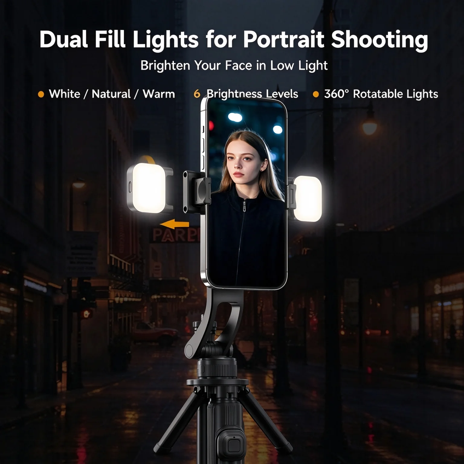 Dual Fill Light Stand Kit with Selfie Stick Tripod AI Tracking 360° Rotatable 1.74m Extendable for Phone Camera Vlog