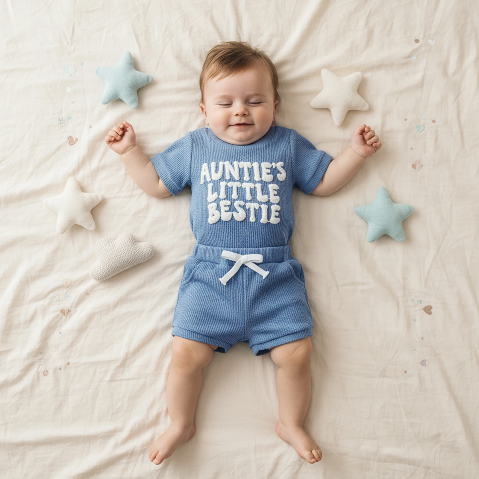 ملابس صيفية للأطفال الأولاد والبنات، شورت رومبير بأكمام قصيرة مطرز بحروف مكونة من قطعتين #5