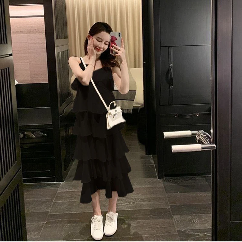 Fashion V-Neck Sleeveless Spliced Ruffles Slip Dress Women\'s Clothing 2024 Summer New Loose Solid Color Sweet Princess Dress