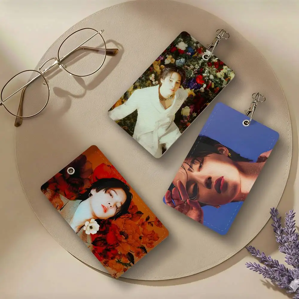 J-Jimin Painting Hot Kpop Singer PU Leather Card Holders Anti-lost Protective Cover Cases Campus Access Cards Key Chain