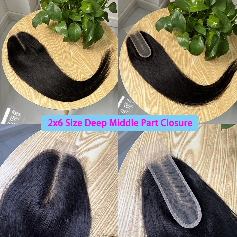 Straight Human Hair Bundles With Closure 2x6 Deep Part Closure Virgin Brazilian Hair Bundles With 2X6 Transparent Lace Closure