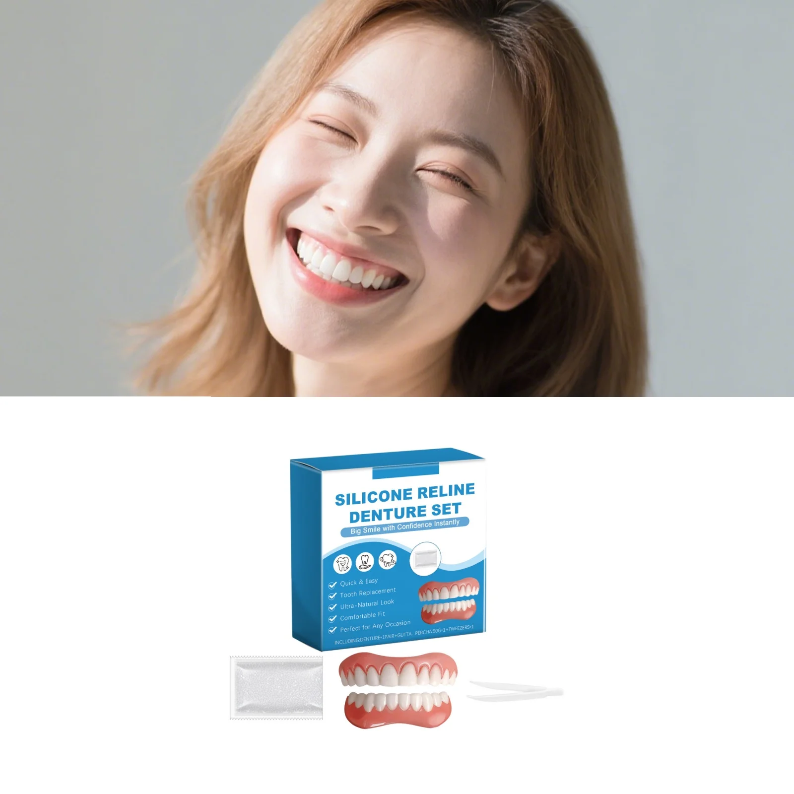 

Denture Full Set Over Gums Kit Soft Design Easy Using No Teeths Cover Missing Broken Tooth Accessories False Teeth For Woman Man