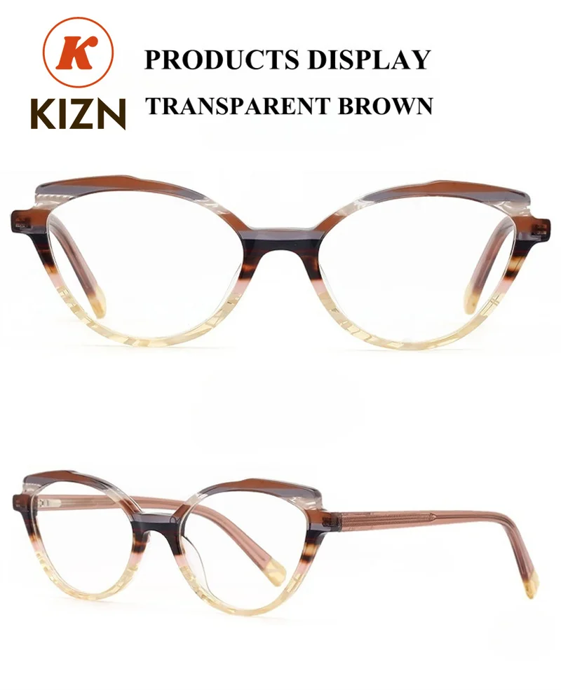 نظارات KIZN للنساء على شكل عين القطة بإطار من الأسيتات نظارات راقية بشريط بني نظارات طبية بصرية للسيدات #5