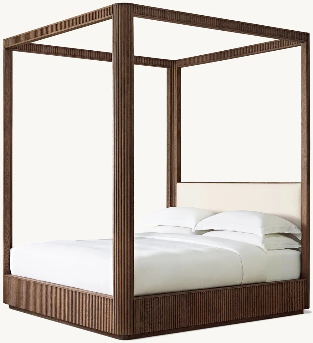 

Customized Bedroom Furniture Solid Wood Oak Veneers King Size Fabric Canopy Bed