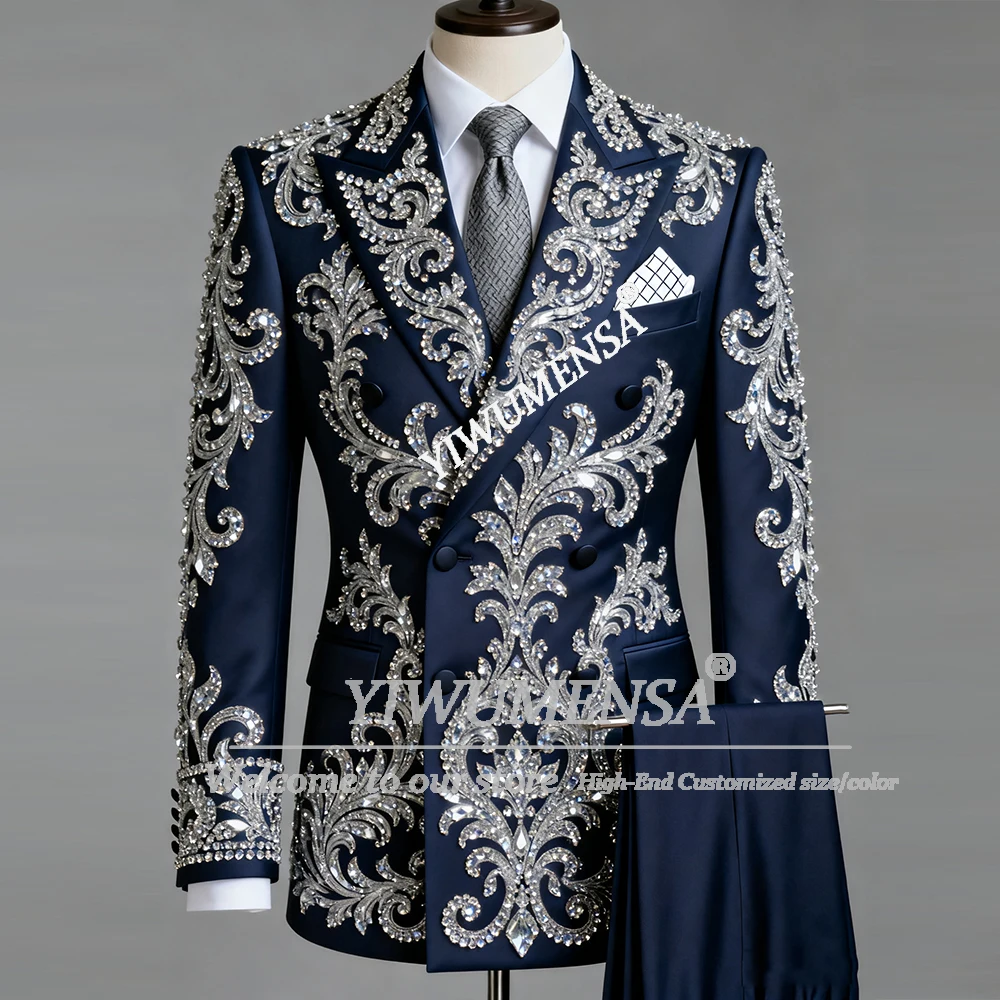 

Customized Diamond Beaded Suits Men For Wedding Luxury 2 Pieces Sets Blazer Groom Tuxedos Outfits Customized Trajes Para Hombre