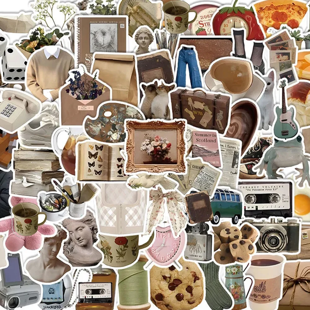 

10/30/50/120pcs Vintage Boho Style Cartoon Graffiti Stickers INS Aesthetic Decal for Suitcase Notebook Laptop Decoration Sticker