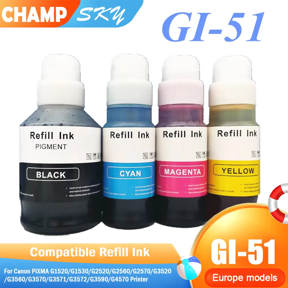 SKY Quality Premium Ink For GI51 GI-51 For Canon PIXMA G1520/G1530/G2520/G2560/G2570/G3520/G3560/G3570/G3571/G3572/G3590 Printer