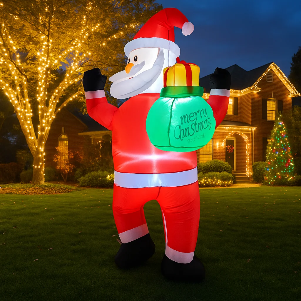 1,5 м/4,9 фута надувной Санта-Клаус с подарочным пакетом, светодиодные светильники для домашнего декора, игрушки для двора, Рождества, праздника, уличного газона, сада, освещение, декор