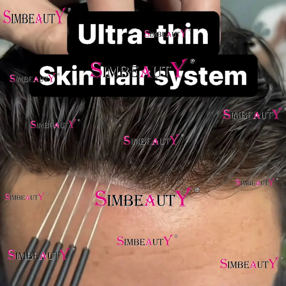 Natural Hairline Invisible 80% Density Durable HD Poly Full Skin Base 0.02-0.03mm V-loop Blonde Mens Toupee Human Hair Prosthesi