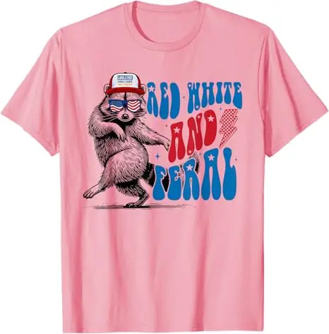 250. Unabhängigkeitstag 4. Juli T-Shirt mit Wildem und Freiem Otter, Rot-Weißes und Wildes Waschbär-Shirt für den 4. Juli, Stolzes USA-Tee-Shirt – Detail 4