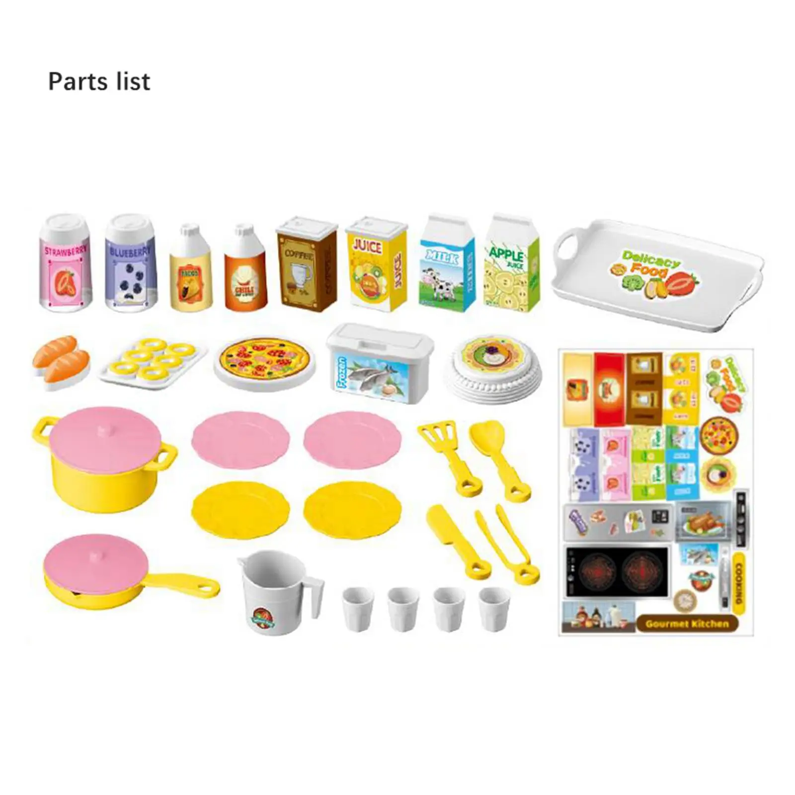 43x Kitchen Playset Toy Pretend Food and Cooking Playset for Game Dollhouse