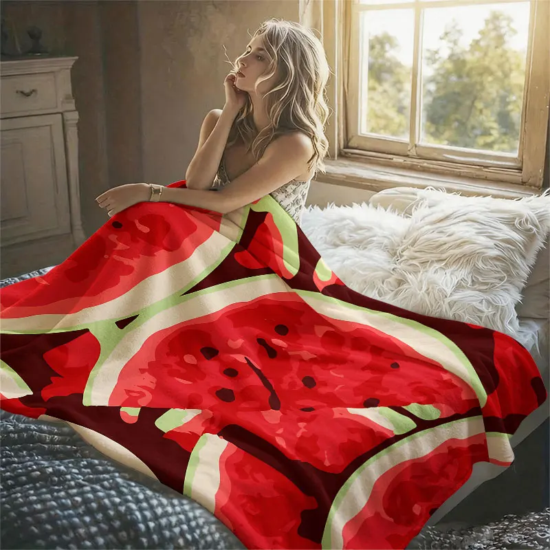 Watermelon Slices Red Flat Flannel Blanket Perfect for Sofa Office Bed Travel Sleep Read Relax Camping Four Season Use