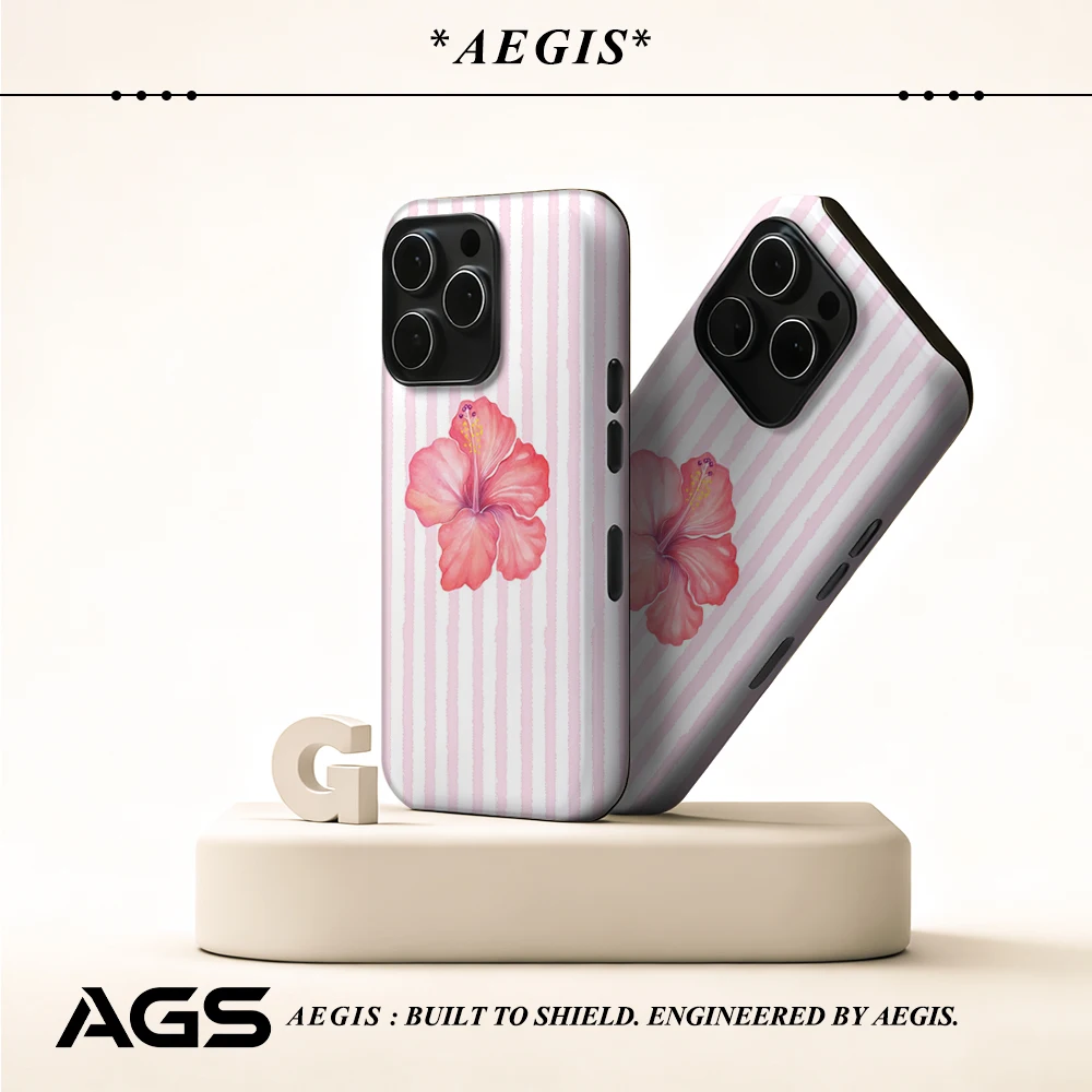 Rosa gestreifte Hibiskus-Handyhülle für magnetische Handyhülle für iPhone 17 16 15 14 13 Pro Max Plus, einzelne doppelschichtige robuste Hülle