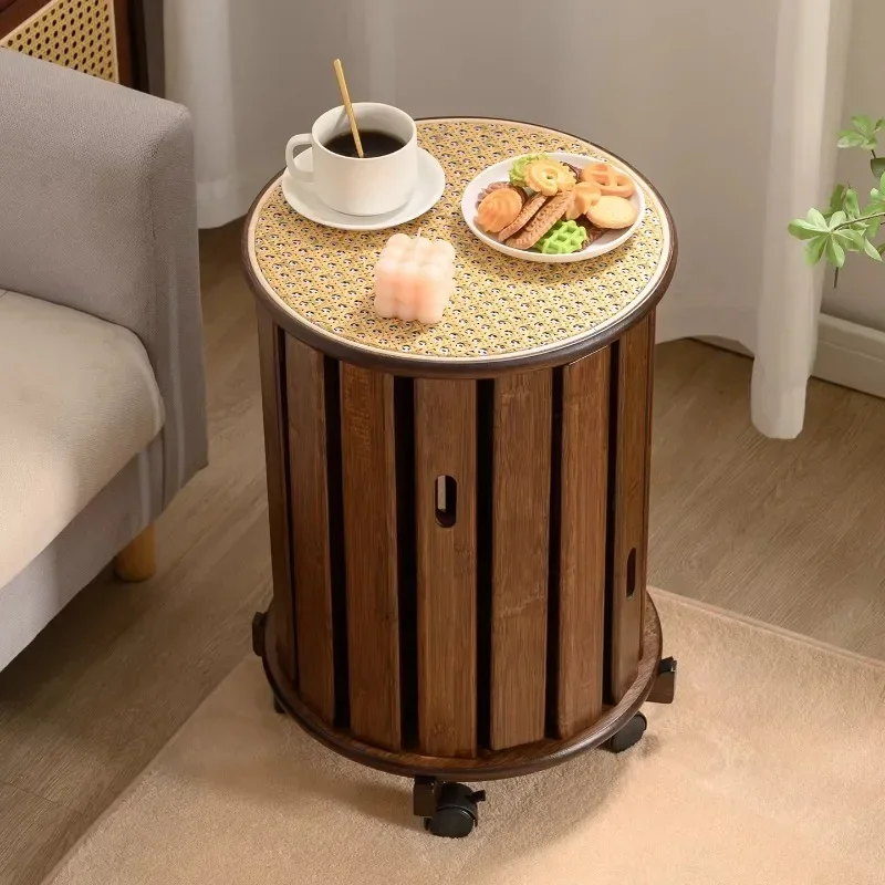 Factory Rattan Stacked Music Round Stool Four-in-one Stackable Bamboo Stool Household Living Room Storage Spare Dining Stool