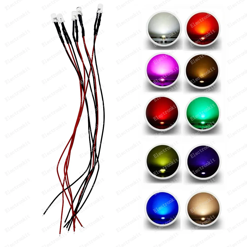 50Pcs 10Color 12V 5mm Prewired LED Diode kit Warm White Red Green Blue Yellow RGB Fast Flash Orange Purple UV Pink Blinking