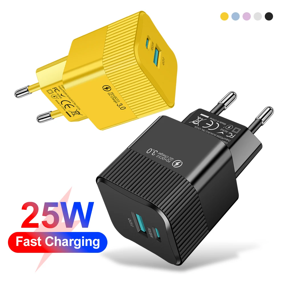 2 Ports PD 25W USB C Fast Charger KR EU US Mini Travel Plug Phone Fast Charging Adapter for iPhone 15 Pro Max Oneplus