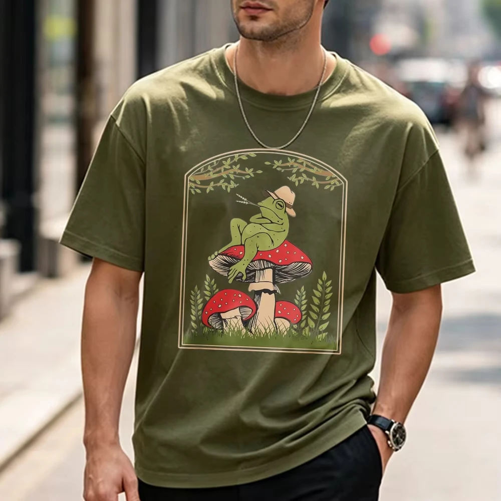 Cottagecore Aesthetic Frog Mushroom Forager Toad Men Women T-Shirt Graphic T Shirts Vintage Women Clothing High Quality Cotton