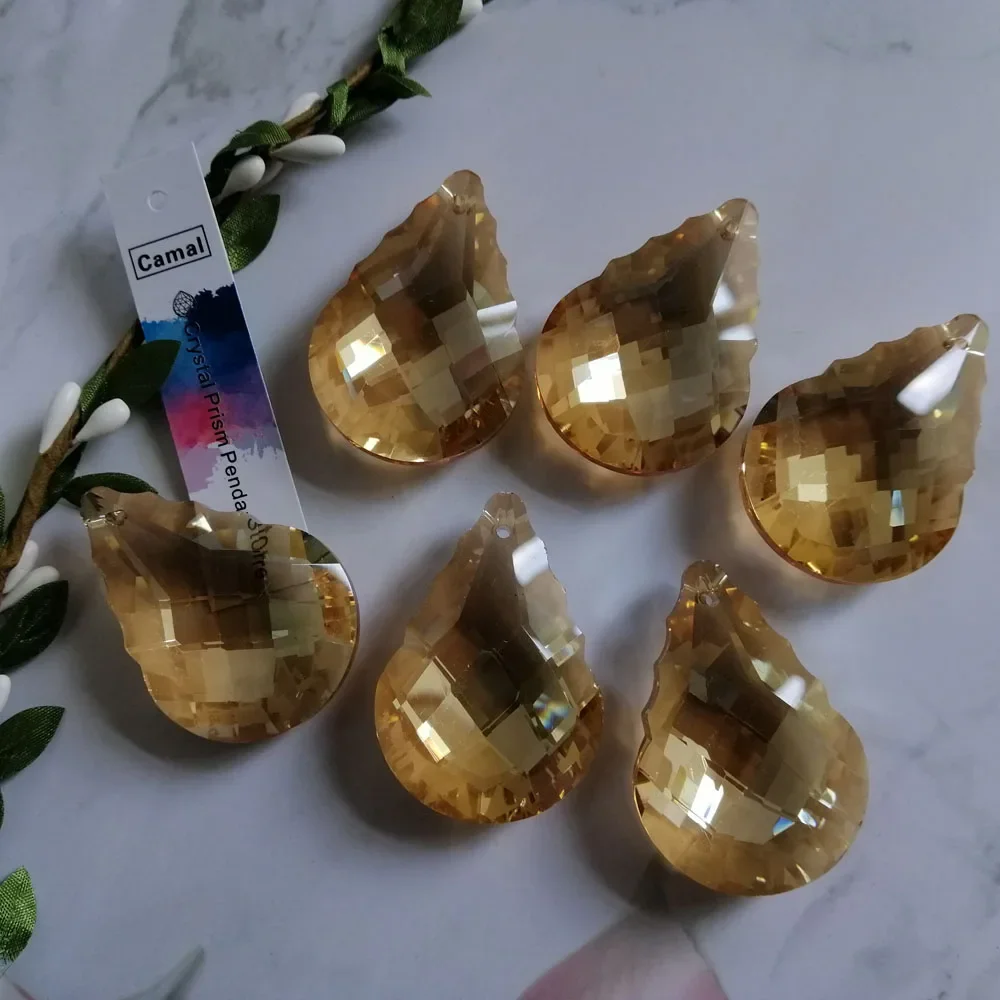 Camal 10pcs 50mm Gold Champagne Faceted Gourd Drop Crystal Pendant Lamp Prism Chandelier Suncatcher Lighting Part Hanging Home