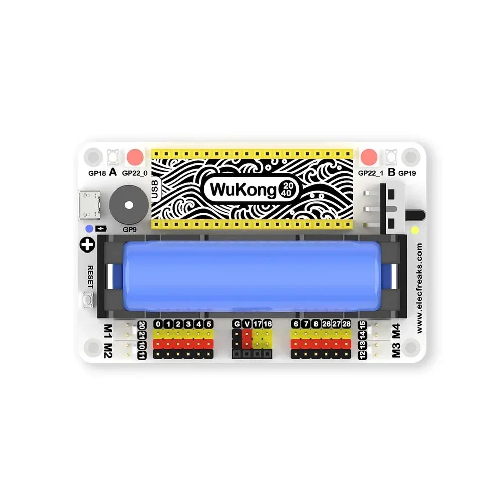 ELECFREAKS Wukong2040 لوحة القطع لـ Raspberry Pi Pico تدعم MicroBlocks & Python 18650 بطارية مكعبات بناء متوافقة