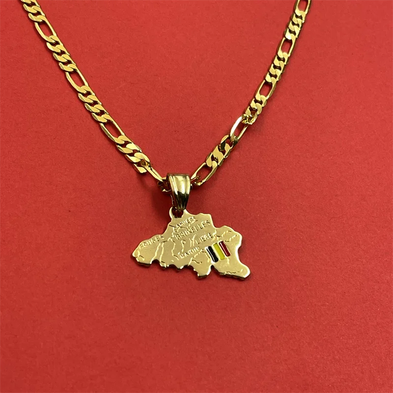 Belgian flag map pendant necklace, vintage gold men's and women's collarbone chain, overseas homesick commemorative accessory