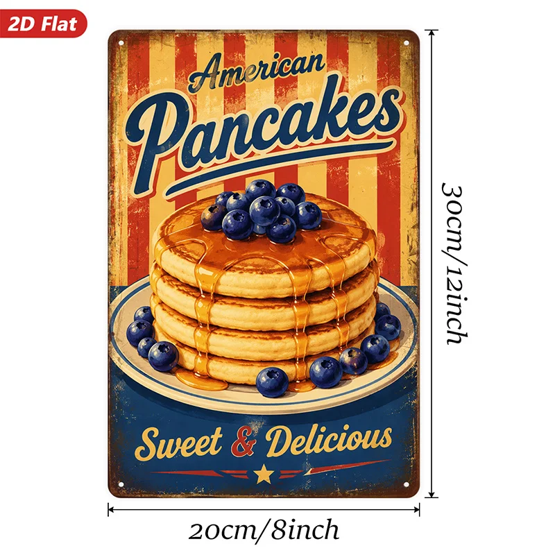 American Pancakes Metal Tin Sign Vintage Sweet Breakfast Food Wall Decor Plaque for Kitchen Dining Room Home 1PC