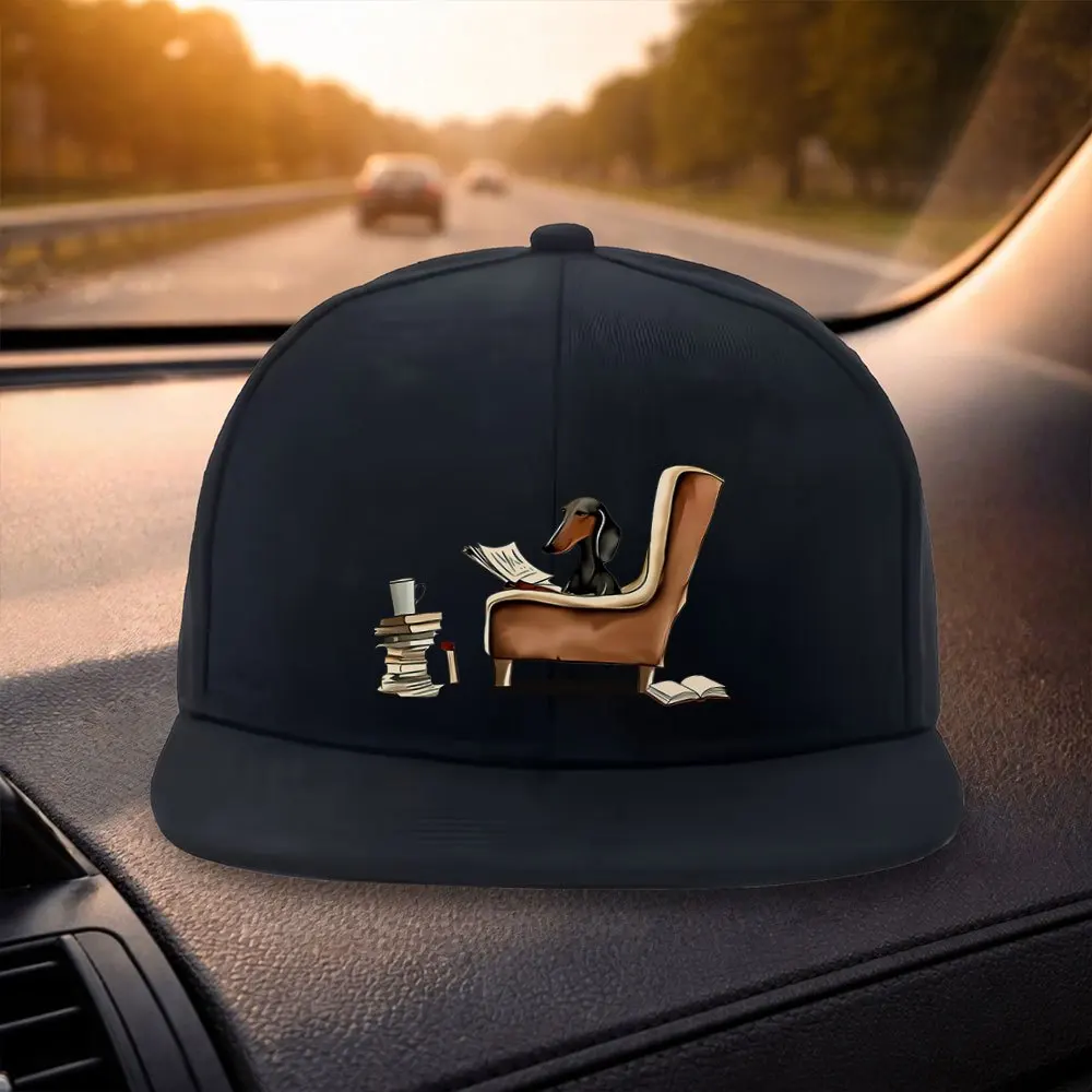 Unisex Classic Flat Brim Baseball Cap  Stylish Dachshund Reading Book Design  Black Casual Hat  Suitable for Outdoor Activities