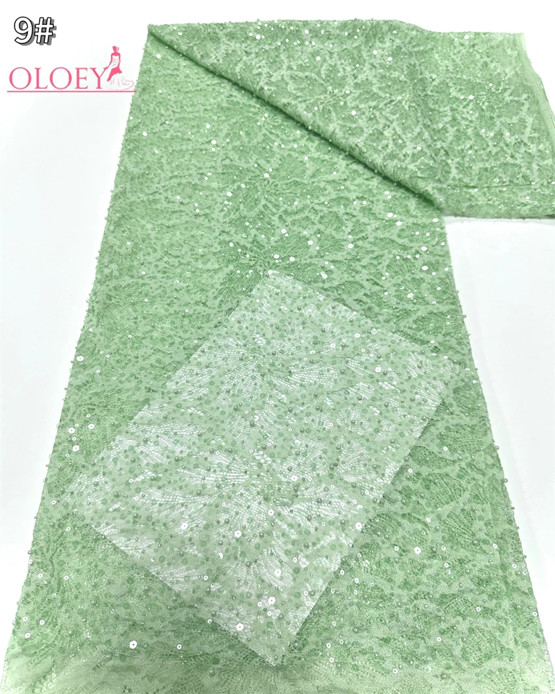 OLOEY 2025 French Embroidery Beaded Lace Fabric with Sequins African Nigerian Style for Wedding Dresses Fashionable 2025 Trend