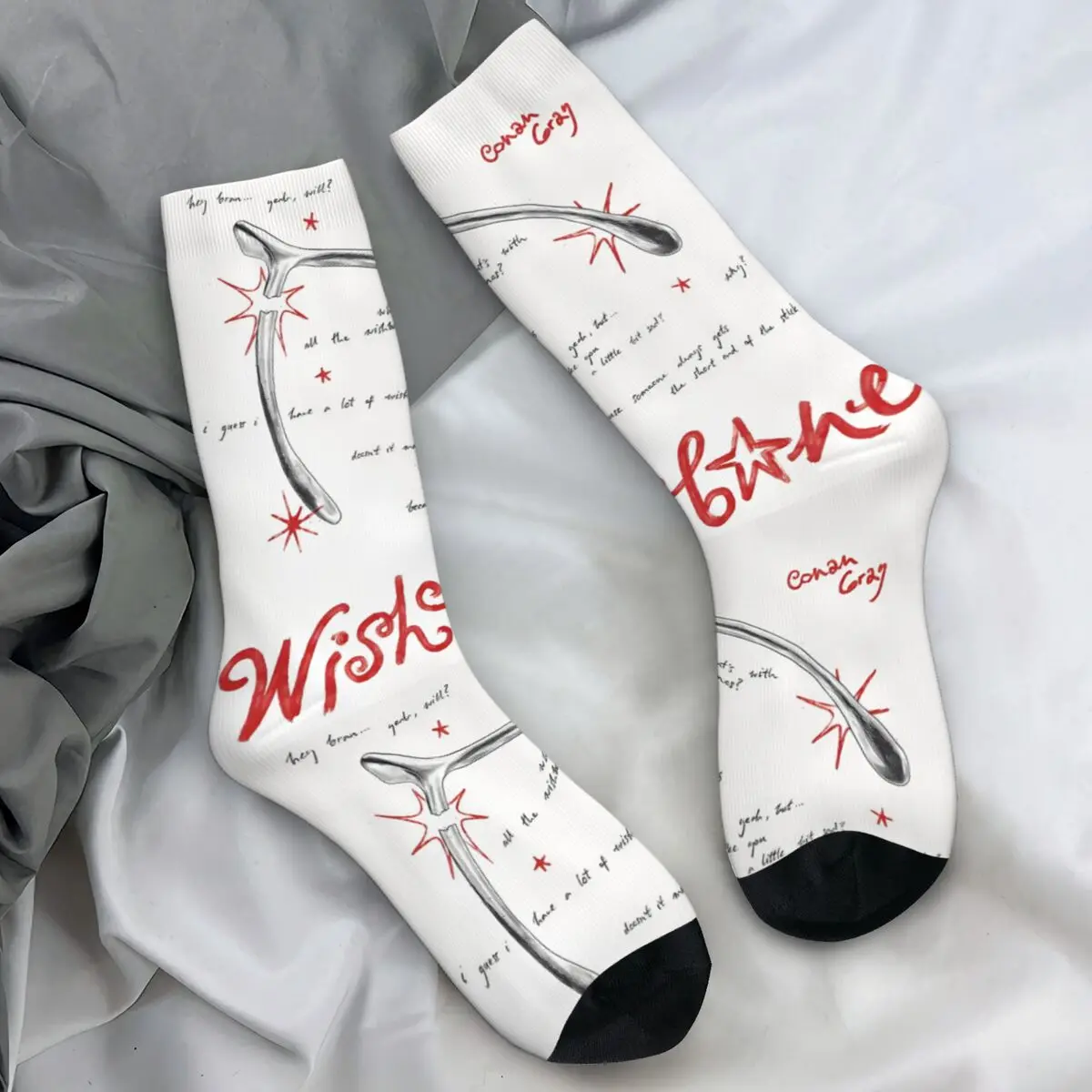 

Серые носки с альбомом Conan Wishbone, осенние чулки, современные мужские средние мягкие носки для взрослых, спортивные противоскользящие носки для бега на заказ