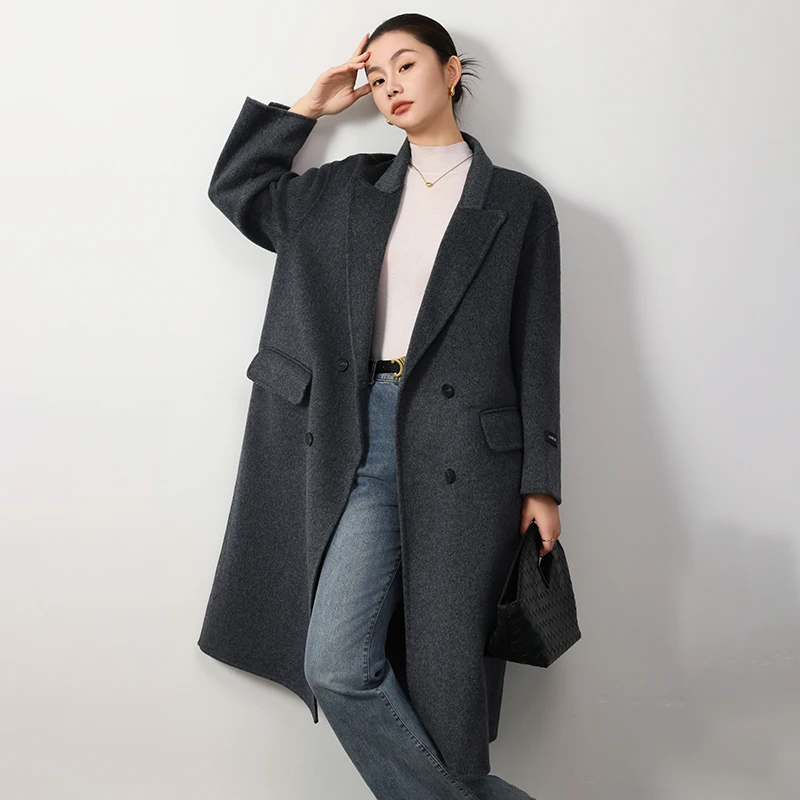 

Long Simple Women's Coat Autumn Winter New 100% Pure Wool Warm Jacket High-end Versatile Trench Coat Women's Fashion