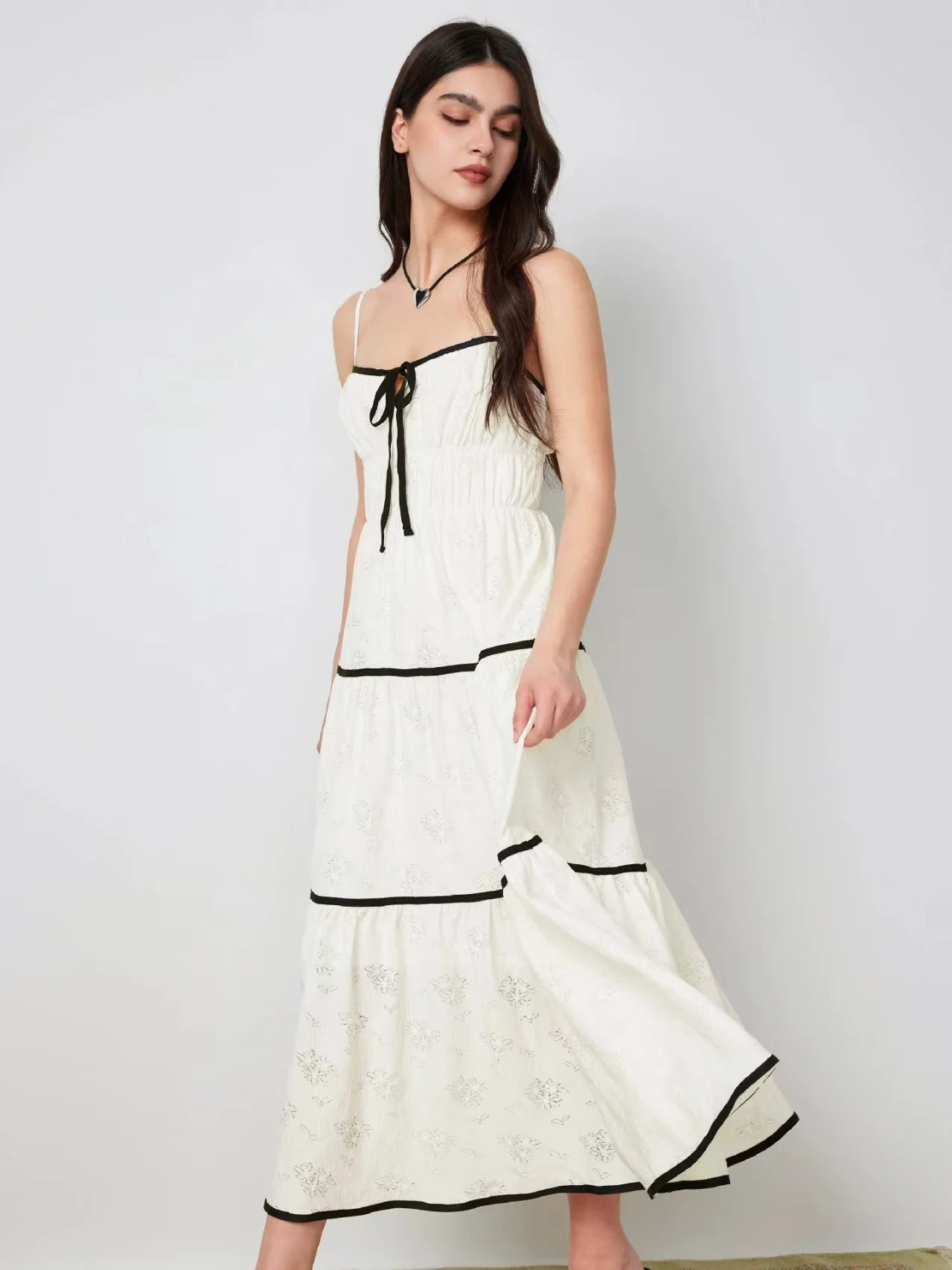 Sexy Strap Slim Fit Dr Patchwork Knot Long Skirt High Waist Commute Sle No Sve A-Line Single Piece Summer Dr