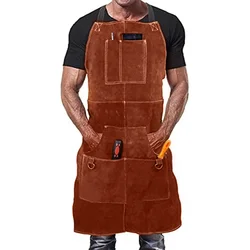 Cowhide Leather Industrial Use Heat and Flame Resistant Apron Leather Work Apron 1.4mm Thick Cowhide Chest To Knees Coverage