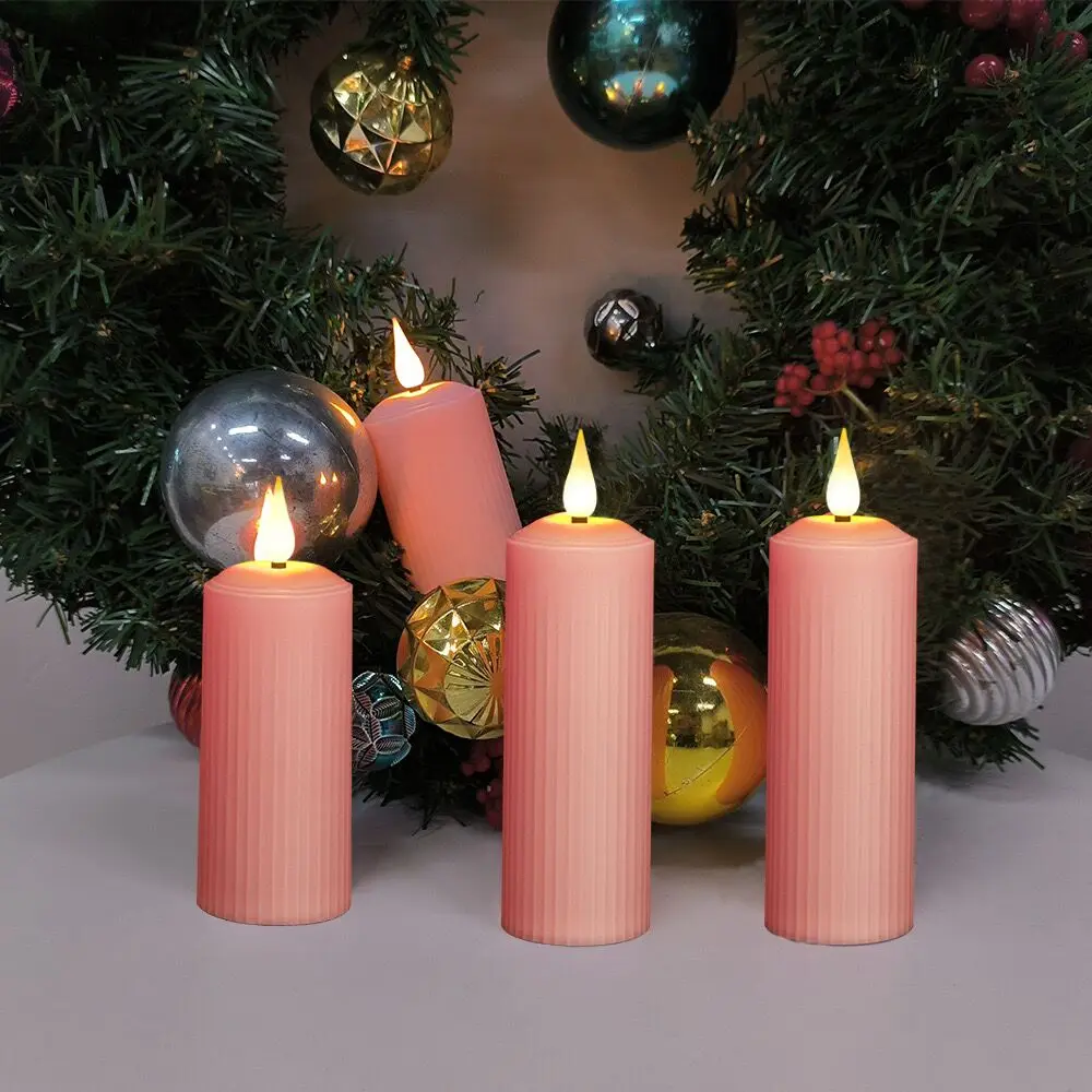 pack of 6 USB Rechargeable Remote controlled w/timer led Candle Flameless Roman Pillar Candle Outdoor Waterproof Candles Light