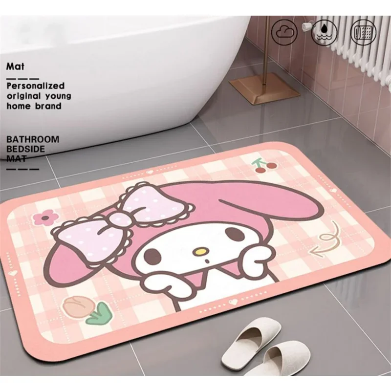 Sanrio Kawaii Hello Kitty Floor Mat Cartoon Diatom Mud Bathroom Absorbent Quick-drying Non-slip Mat Kitchen Mat Cute Decorations