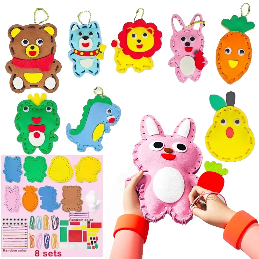Kit de couture pour enfants, animaux mignons, sans désordre, artisanat en EVA, 8 pendentifs DIY, pour débutants, apprendre à coudre, jouets artistiques, cadeaux pour garçons et filles