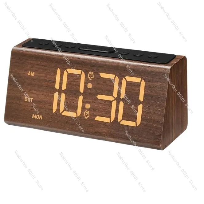 Wooden digital clock Daylight saving time multi-function snooze alarm clock Large screen digital display Wooden clock