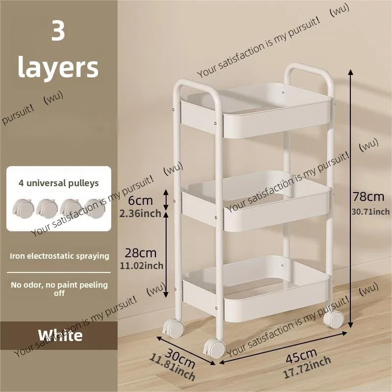 Pink 3-Tier Kitchen Cart with Wheels, Multifunctional Mobile Storage Snack Rack for Bedroom Living Room