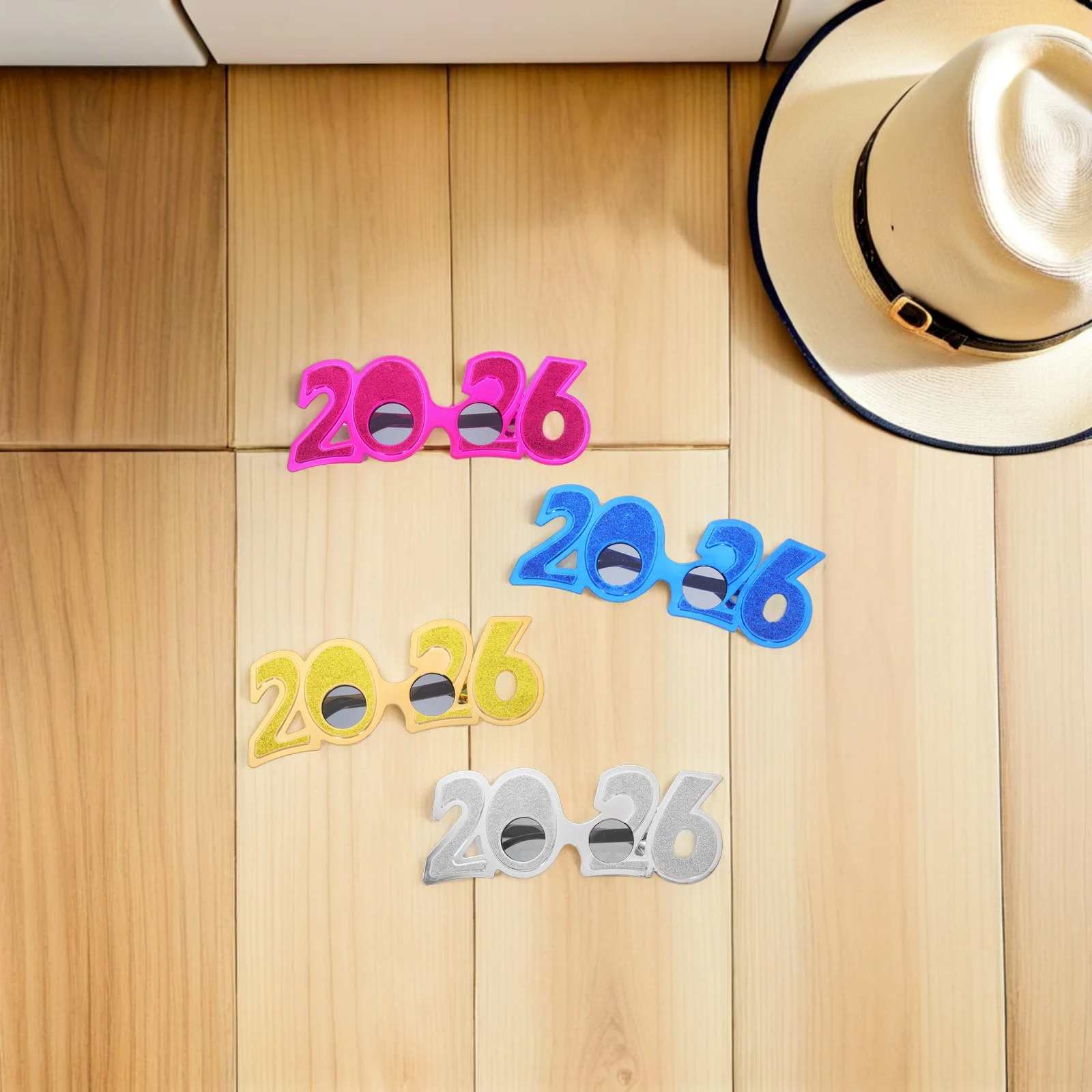 

4 Pcs New Year Digital Glasses Plastic Fancy Colorful Photo Props Booth End of The