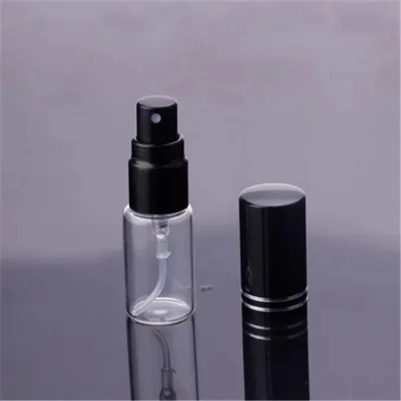 

100 шт./лот, 5 мл, 10 мл, 15 мл, портативные черные стеклянные флаконы для духов с распылителем, пустые косметические контейнеры для путешествий