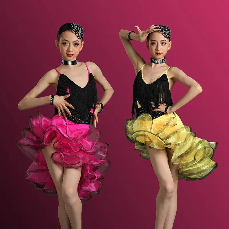 

Girls Jazz dancewear costume Kids Modern Latin Sequined Ballroom Party Dancing Dress Child Dancing tutu dress clothes For Girls