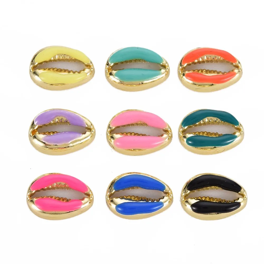 100pcs Plating Alloy Cowrie Shell Charms Mix Color for jewelry making DIY bracelet necklace Decor accessories,with Enamel