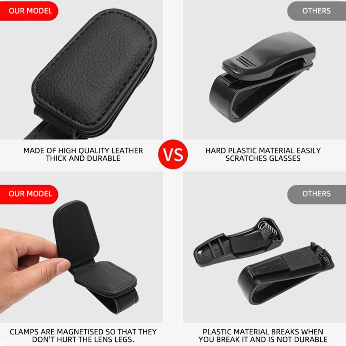 1pcs Car Sun Visor Clip Glasses Cards Case Auto Sunglasses Visor Glasses Holder Sunglasses Bracket Pu Leather Glasses Support