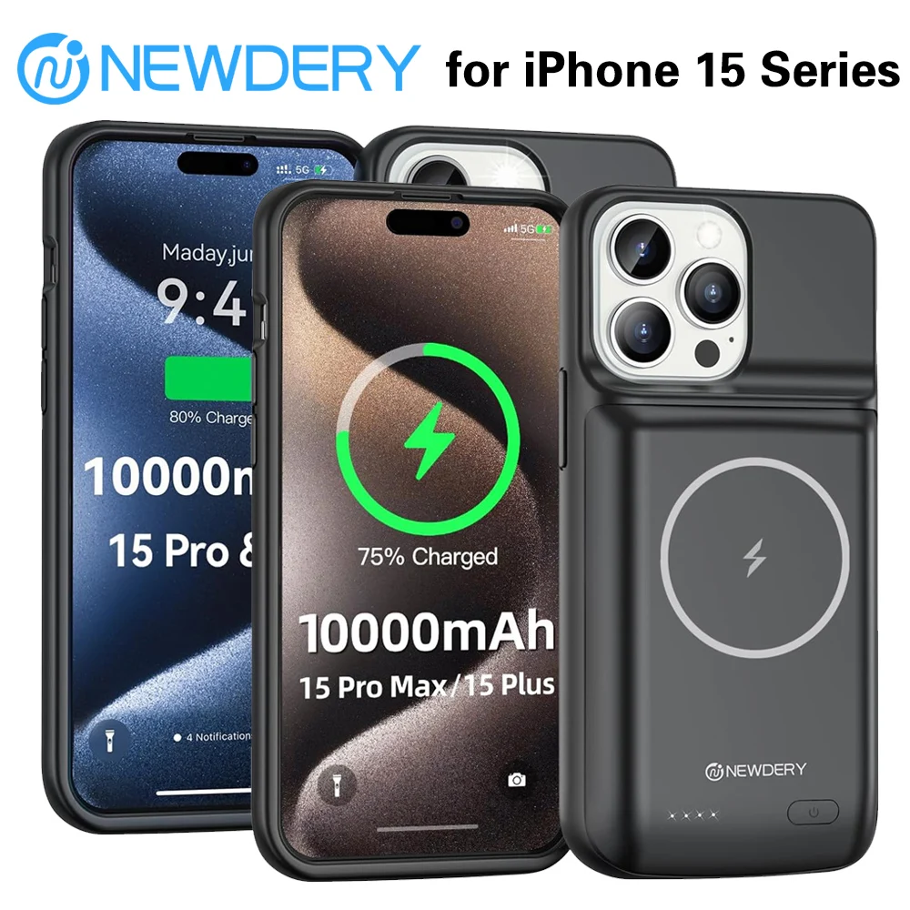 

10000mAh Wireless Battery Charger Case for iPhone 15/15Pro/15 Pro Max Plus Portable Thin Power Bank Cover Battery Pack