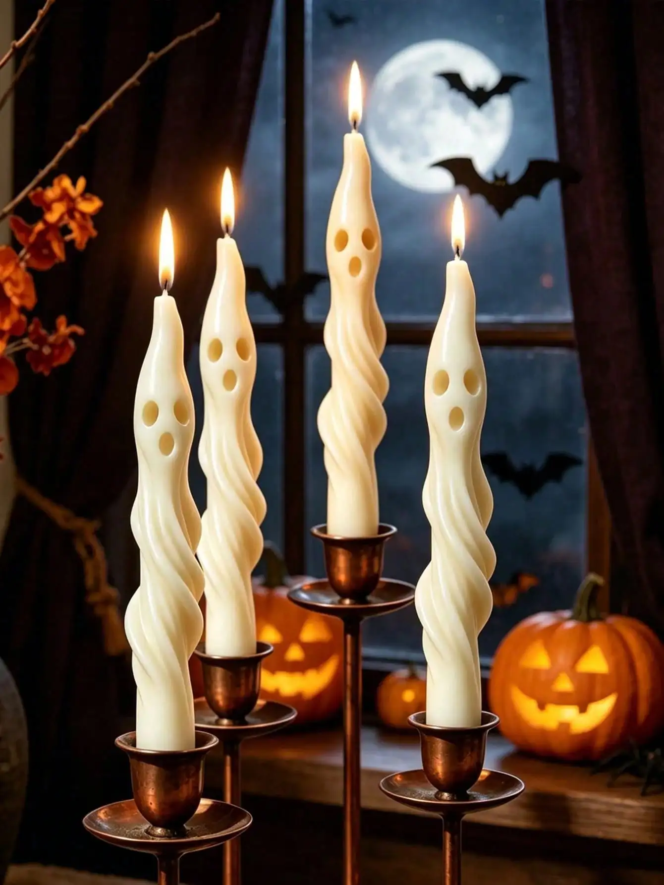 1pc 7.8in Black Twisted Spiral Taper Candle, Decorative Sculptural Candle With Gothic Swirl Design, Halloween Fall Decor, Thanksgiving Christmas Party Decoration, Dark Academia Home Decor, Table Centerpiece Candle For Wedding And Holiday Events