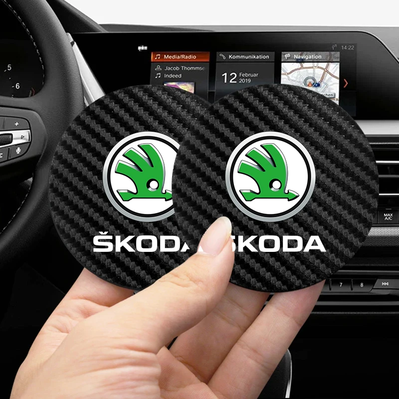 2Pcs Car Coaster Water Cup Mat Non-Slip Pad For Skoda Vrs Fabia Superb Yeti Octavia Enyaq Rapid Kodiaq Kamiq Karoq Derivati Mk3