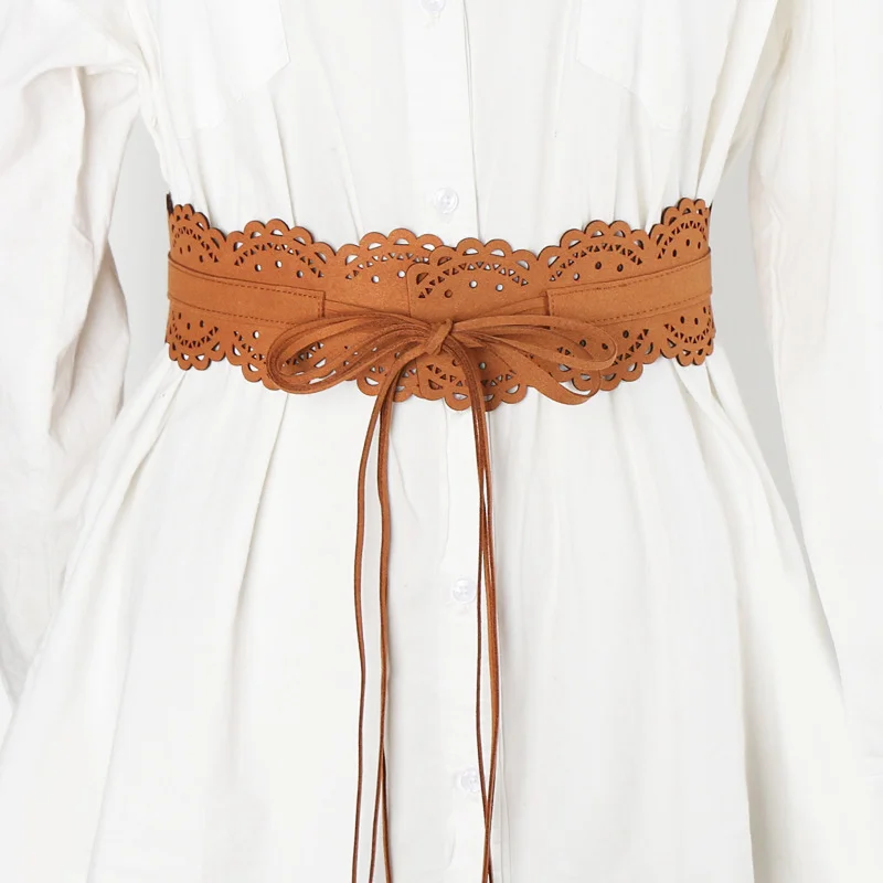 Niche Elegant nstagram-Style Women’s Wide Belt with Openwork Design Fashionable Belt for Layering Over Lace Shirt Dresses