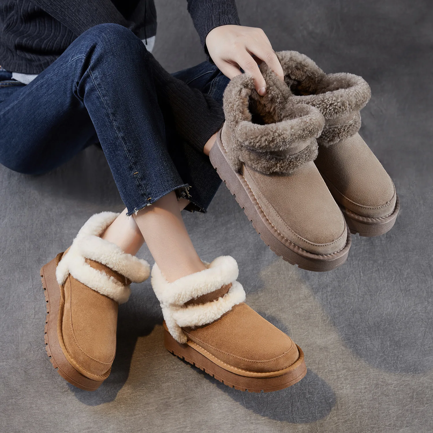 حذاء نسائي للكاحل، حذاء قصير، حذاء شتوي ببطانة سميكة وعزل، أنيق ومتعدد الاستخدامات، حذاء شتوي بنعل سميك #2