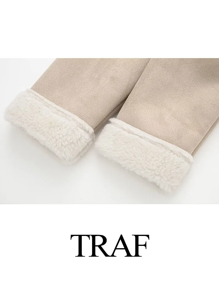 TRAF 2023 nuevas chaquetas elegantes de invierno a la moda para mujer, chaquetas cálidas de Color sólido con cuello vuelto y bolsillos de manga