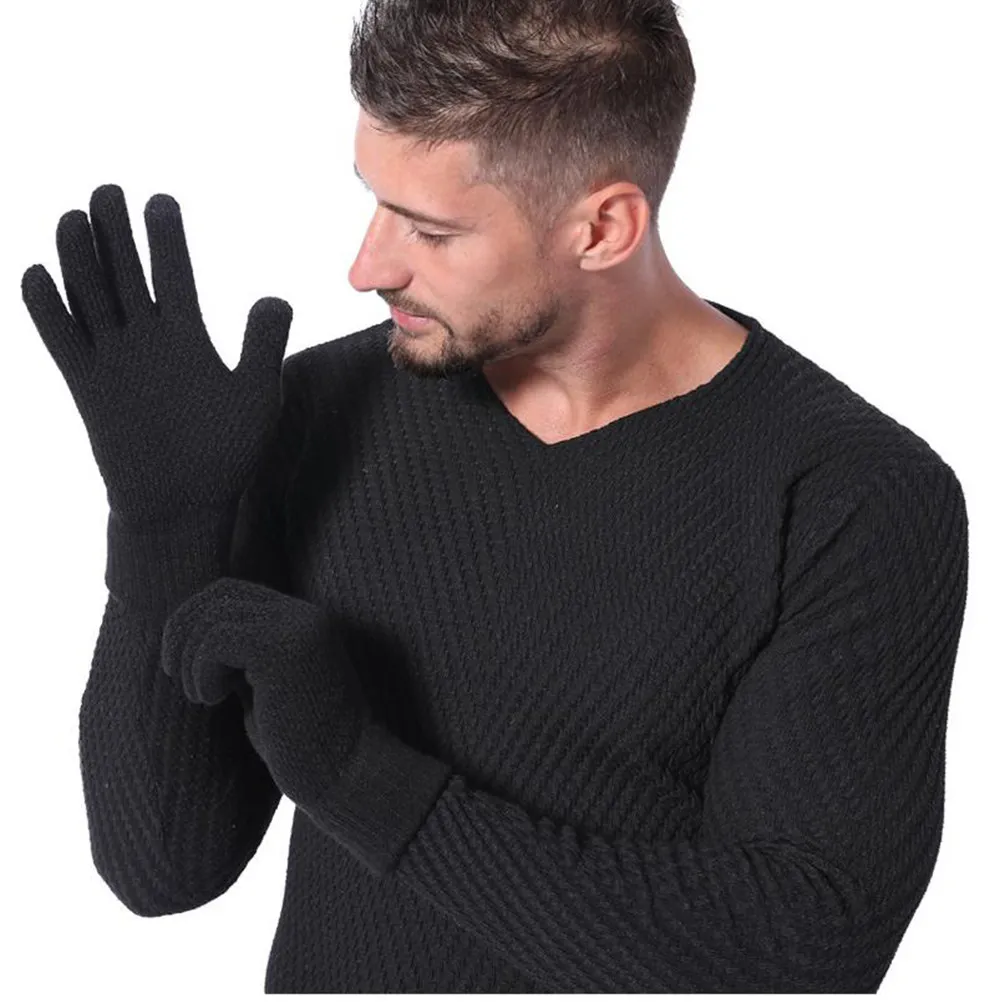 

1 Pair Windproof Warm Knitted Mitten Winter Finger Finger Touch Screen Male Gloves Gloves For Outdoor